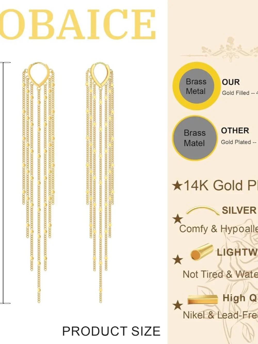 Gold Long Prom Earrings for Women, 14K Gold Plated Pearl Dangle Drop and Chain T - Picture 3 of 8